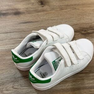 adidas Kids White & Green Velcro Stan Smith Sneakers